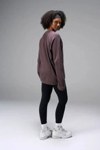Back View of Brown the TLF Waffle Tech Crew Neck featuring a raglan sleeve in our premium waffle knit fabric
