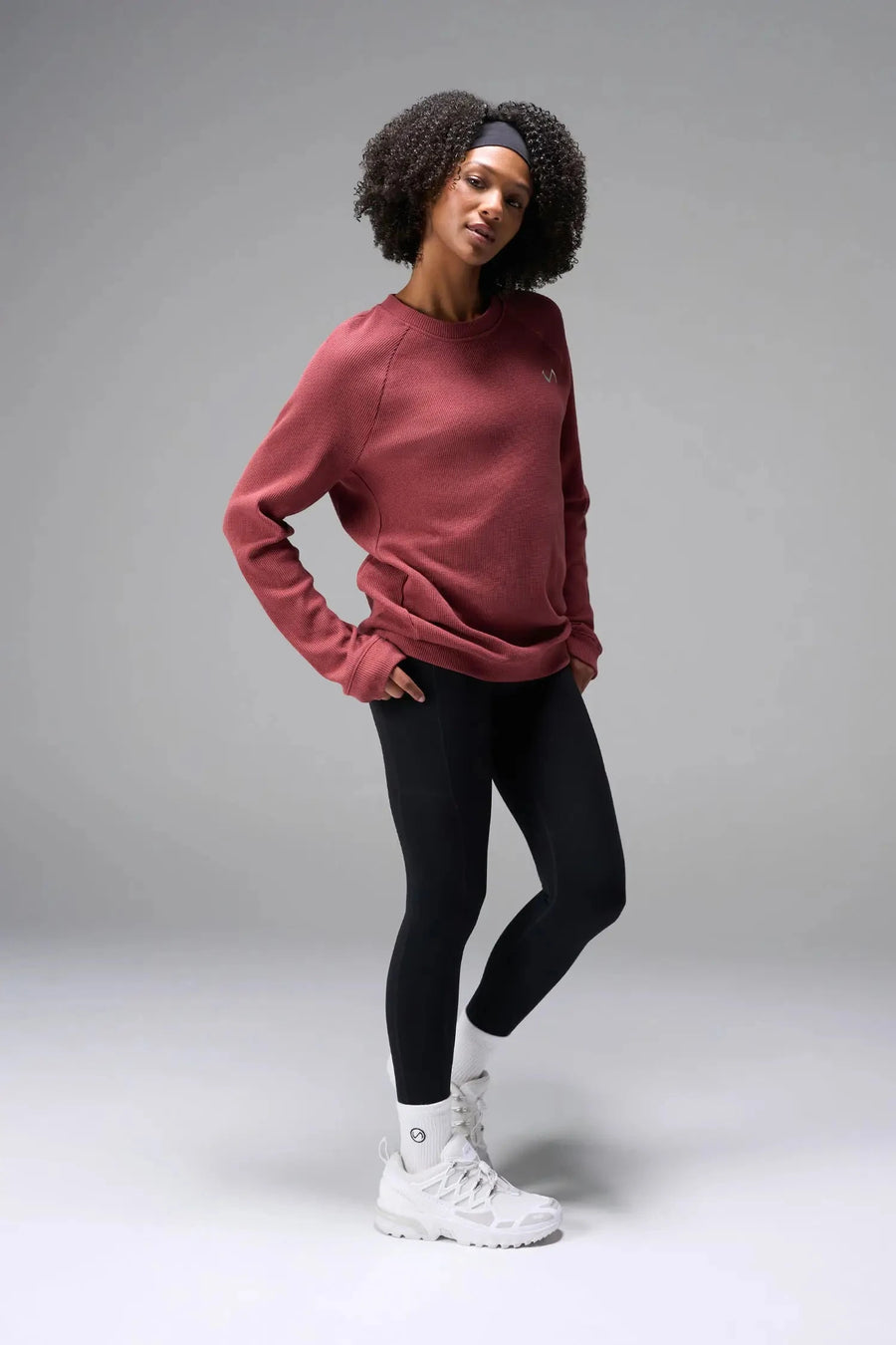 Front View of Red the TLF Waffle Tech Crew Neck featuring a raglan sleeve in our premium waffle knit fabric
