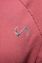 Detail Front View of Red the TLF Waffle Tech Crew Neck featuring a raglan sleeve in our premium waffle knit fabric