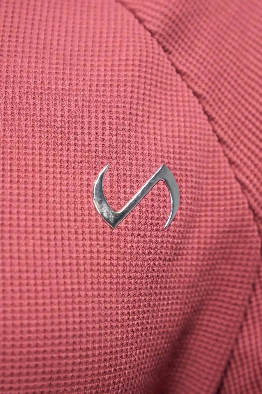 Detail Front View of Red the TLF Waffle Tech Crew Neck featuring a raglan sleeve in our premium waffle knit fabric