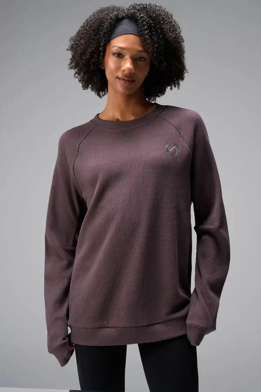Front View of Brown the TLF Waffle Tech Crew Neck featuring a raglan sleeve in our premium waffle knit fabric