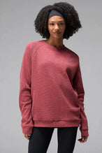 Front View of Red the TLF Waffle Tech Crew Neck featuring a raglan sleeve in our premium waffle knit fabric