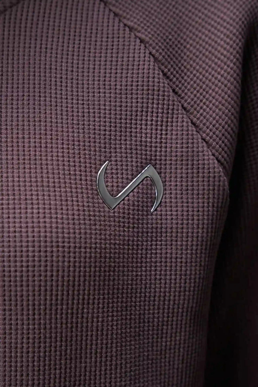 Detail Front View of Brown the TLF Waffle Tech Crew Neck featuring a raglan sleeve in our premium waffle knit fabric