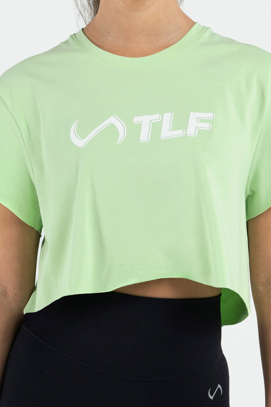 3-D Gym Crop Tee - Women's Workout Crop Tops - Neon Lime White - 4