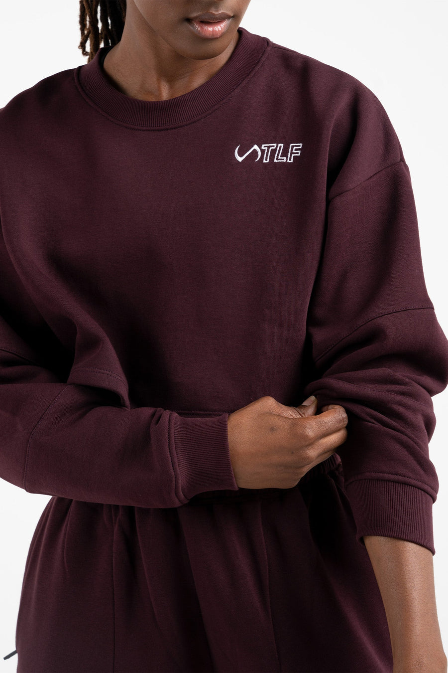 TLF Chill Fleece Oversized Crop Sweatshirt: Workout Sweatshirt Womens – Red – Maroon - Cherry - 4