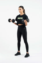 TLF Knockout Gym Crop Tee - Women’s Workout Crop Tops – Black-Lime - 6