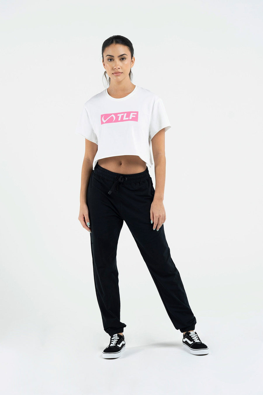 TLF Knockout Gym Crop Tee - Gym Crop Top Womens – White-Pink - 2 