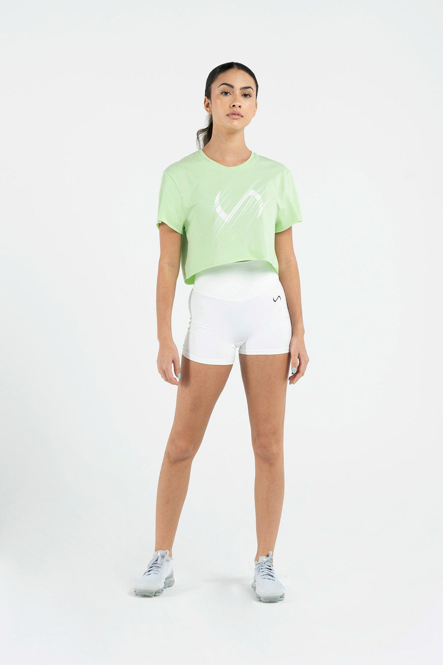 TLF Lift Oversized Gym Crop Tee - Women’s Workout Crop Tops – Neon-Lime-White - 4