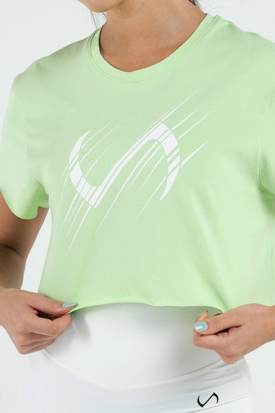 TLF Lift Oversized Gym Crop Tee - Women’s Workout Crop Tops – Neon-Lime-White - 2