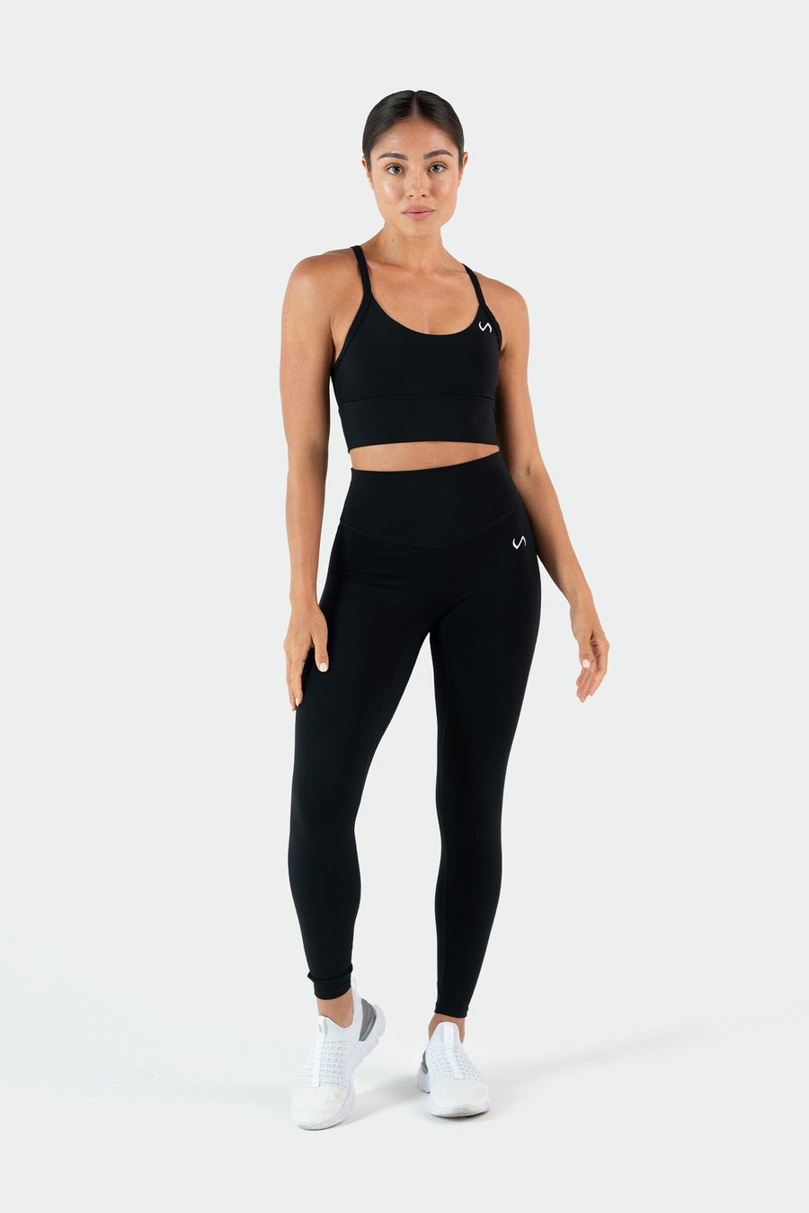 Full Model Image of Tempo Multi-Back Strap Sports Bra Black